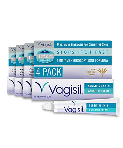 Vagisil Maximum Strength Feminine Anti-Itch Cream for Women, Sensitive Skin Formula with Hydrocortisone, Helps relieve Yeast Infection Irritation, Gynecologist Tested, Soothes & Cools, 1oz (Pack of 4)
