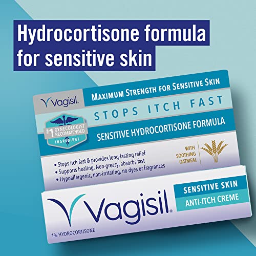 Vagisil Maximum Strength Feminine Anti-Itch Cream for Women, Sensitive Skin Formula with Hydrocortisone, Helps relieve Yeast Infection Irritation, Gynecologist Tested, Soothes & Cools, 1oz (Pack of 4)