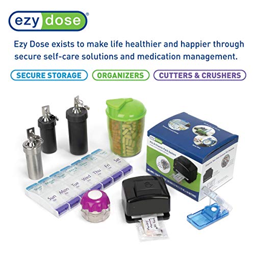 Ezy Dose Pill Cutter and Splitter with Dispenser, Cuts Pills, Vitamins, Tablets, Stainless Steel Blade, Travel Sized, Assorted Colors